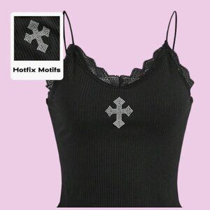 Grunge Punk Contrast Lace Lettuce Trim Cami Top - Size S